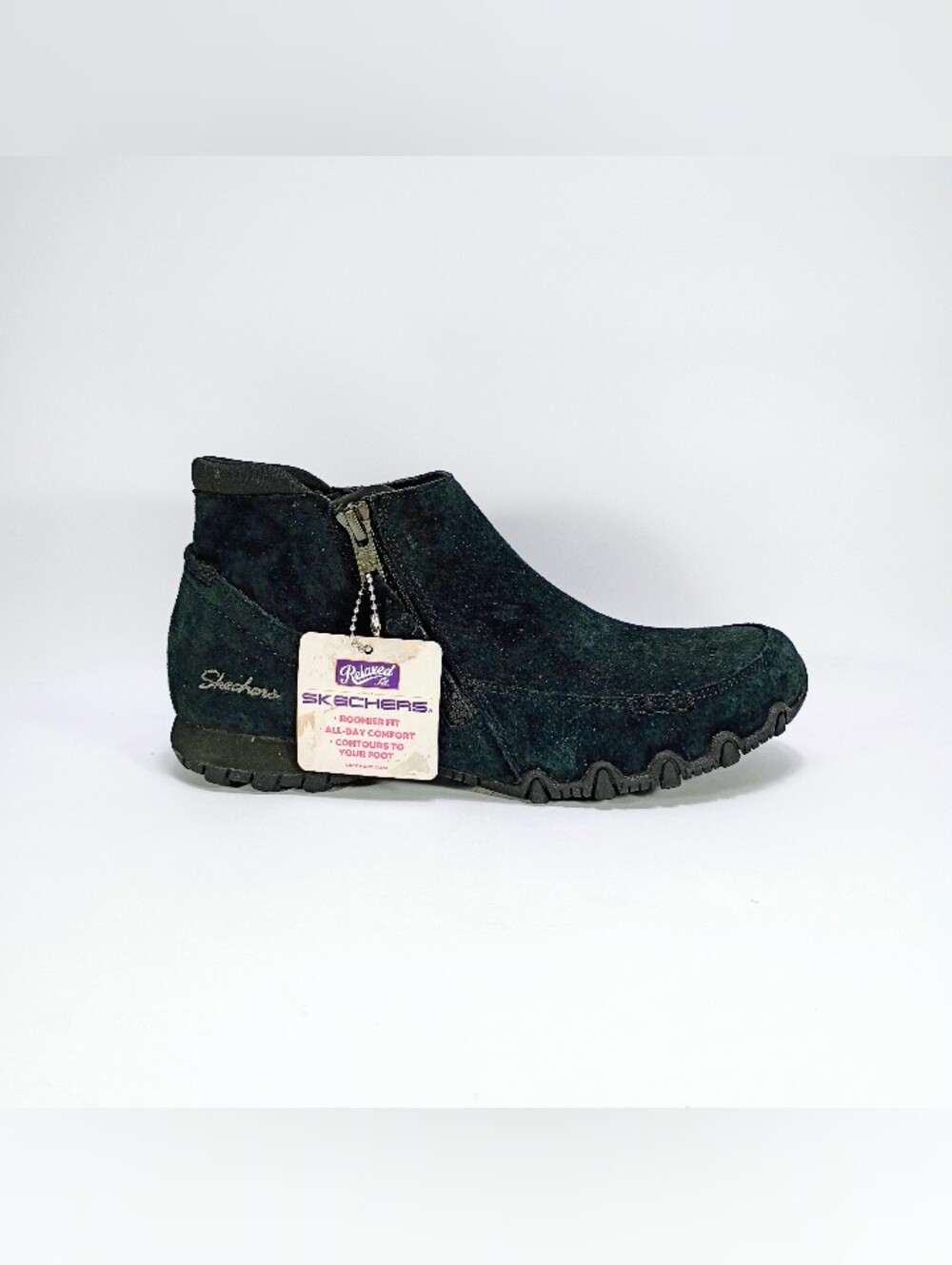 Skechers Bikers Zippiest Womens 6.5 Relaxed Fit Black Suede Side Zip Booties